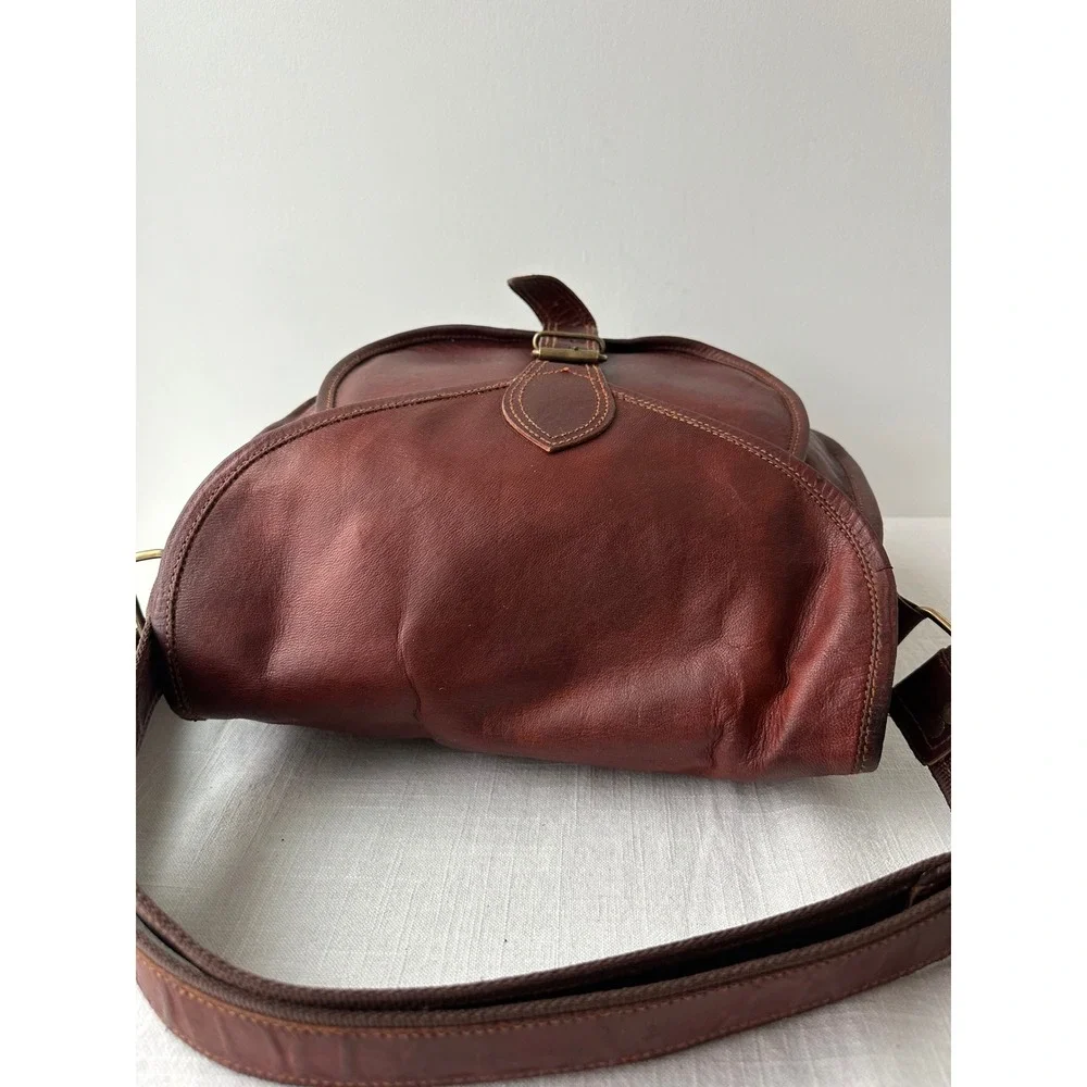 Vintage Brown Leather‎ Messenger Bag Crossbody Saddle Satchel Mahogany